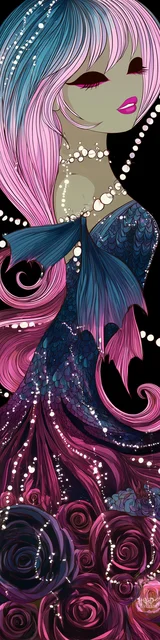Free mermaid bookmark featuring a mermaid with pearls on a black background